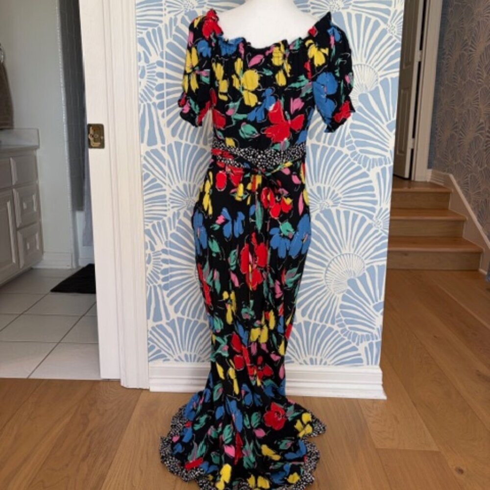 RIXO For Target Black Floral Off the Shoulder Puff Sleeve Maxi Dress Size 6 - Picture 3 of 8